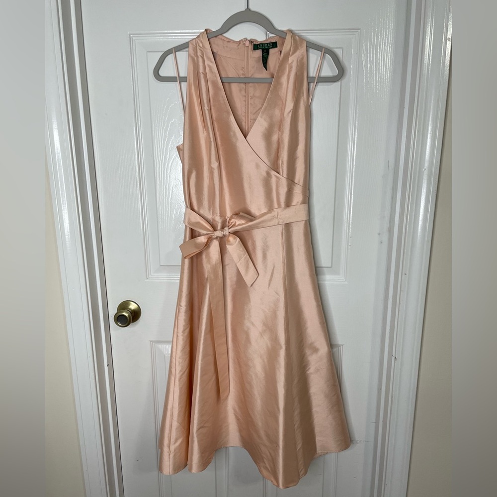 Pink Formal V-Neck Halter Dress with Pockets | Lauren by Ralph Lauren
